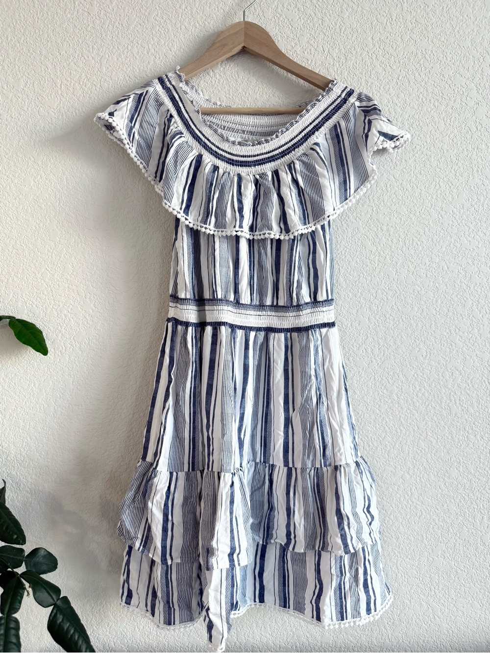 Studio West White and Blue Smocked dress